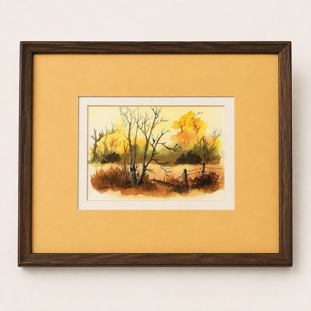 Bob Lalonde Cottagecore Watercolor Landscape Art Frame Vintage Fall Sunset